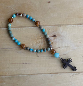 Christian Prayer Beads/Religious Gift, Stone Prayer Beads, Spiritual Gift, Wood Cross Prayer Beads/Gradation Gift/Mother's Day Gift