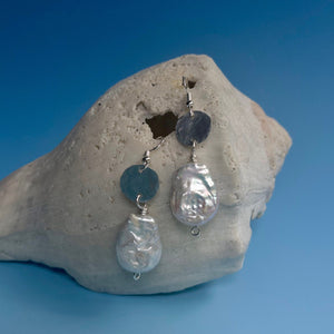 Large Fresh Water Coin Iridescent Pearl and Silver Earrings