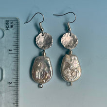 Load image into Gallery viewer, Large Fresh Water Coin Iridescent Pearl and Silver Earrings