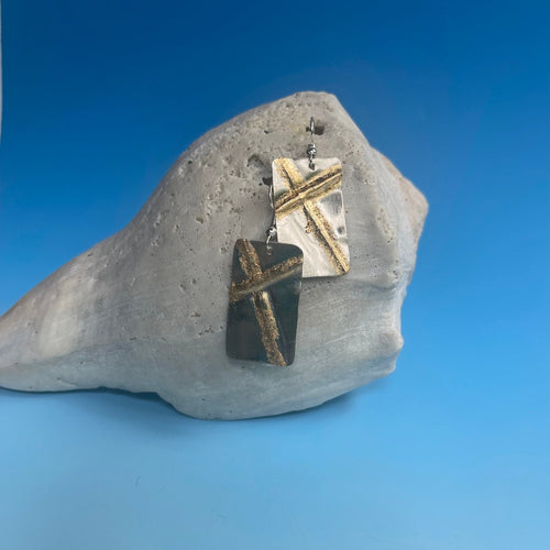 Gold Leaf Cross Earrings