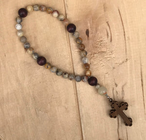 Prayer Beads with Natural Stones with Wood Cross