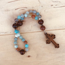Load image into Gallery viewer, Stone and Cherry Wood Cross Christian Prayer Beads