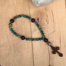 Load image into Gallery viewer, Christian/Protestant Prayer Beads made with Imperial Turquoise Beads and Italian Wood Cross