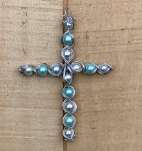 Load image into Gallery viewer, Egyptian Style Wire Wrapped Beaded Display Cross with Silver Stand