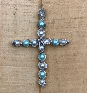 Egyptian Style Wire Wrapped Beaded Display Cross with Silver Stand