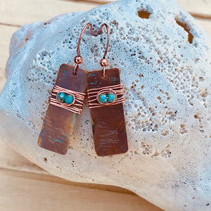 Copper Earrings with Wire Wrapped Crystals