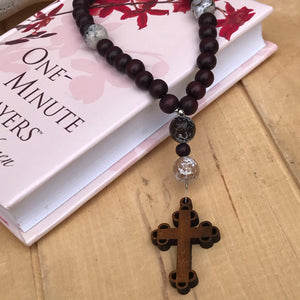 Cherry Wood and Natural Stone Christian Prayer Beads