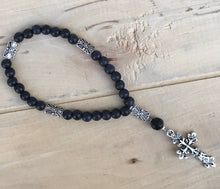 Load image into Gallery viewer, Black Wood and Tibetan Style Silver Prayer Beads