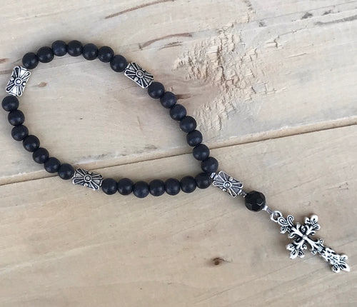 Black Wood and Tibetan Style Silver Prayer Beads
