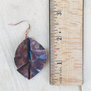 Flame Painted Antiqued Copper Leaf Earrings