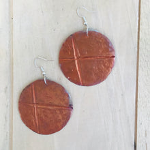 Load image into Gallery viewer, Unique Cross Earrings, Flame Painted and Folded Copper