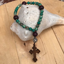Load image into Gallery viewer, Christian/Protestant Prayer Beads made with Imperial Turquoise Beads and Italian Wood Cross