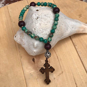 Christian/Protestant Prayer Beads made with Imperial Turquoise Beads and Italian Wood Cross