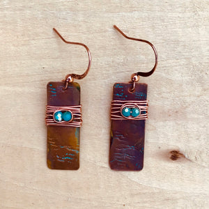 Copper Earrings with Wire Wrapped Crystals
