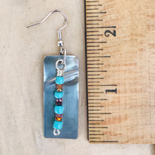 Load image into Gallery viewer, Decorative Silver Cross Earrings with Turquoise and Brown Beads