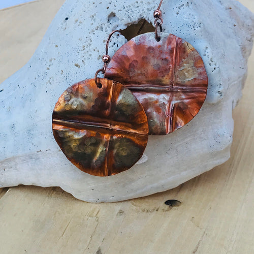 Unique Circle Flame Painted Cross Earrings