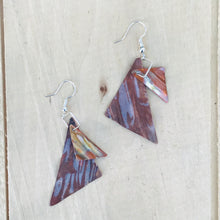 Load image into Gallery viewer, Flame Painted Copper Double Triangle Earrings