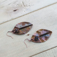 Load image into Gallery viewer, Flame Painted Copper Leaf Earrings