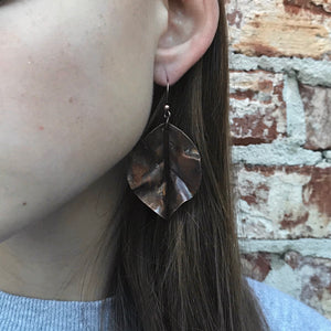 Flame Painted Antiqued Copper Leaf Earrings