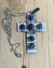 Load image into Gallery viewer, Decorative Cross Necklace/Beaded Cross Necklace/Christian Gift/Silver Cross/Blue Beaded Cross Necklace/ Religious Gift/ Large Cross Necklace