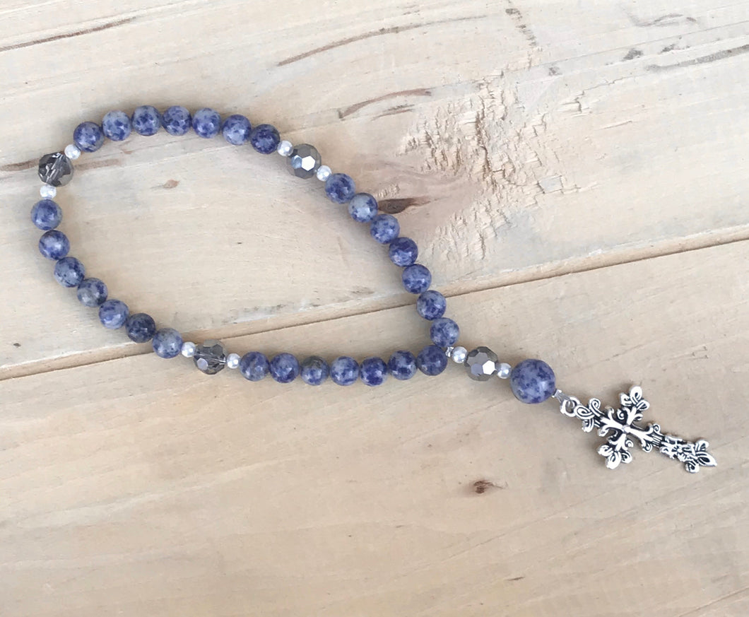 Blue Prayer Beads,Protestant Prayer Beads, Spiritual Gift,Silver Cross Prayer Beads,Get well Gift, Confirmation Gift,Sympathy Gift, Christian Gift