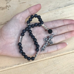 Black Wood and Tibetan Style Silver Prayer Beads