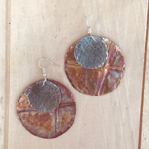 Unique Cross Earrings, Flame Painted and Folded Copper
