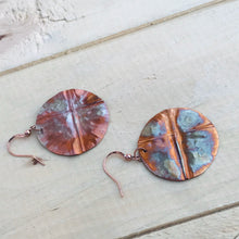 Load image into Gallery viewer, Unique Circle Flame Painted Cross Earrings