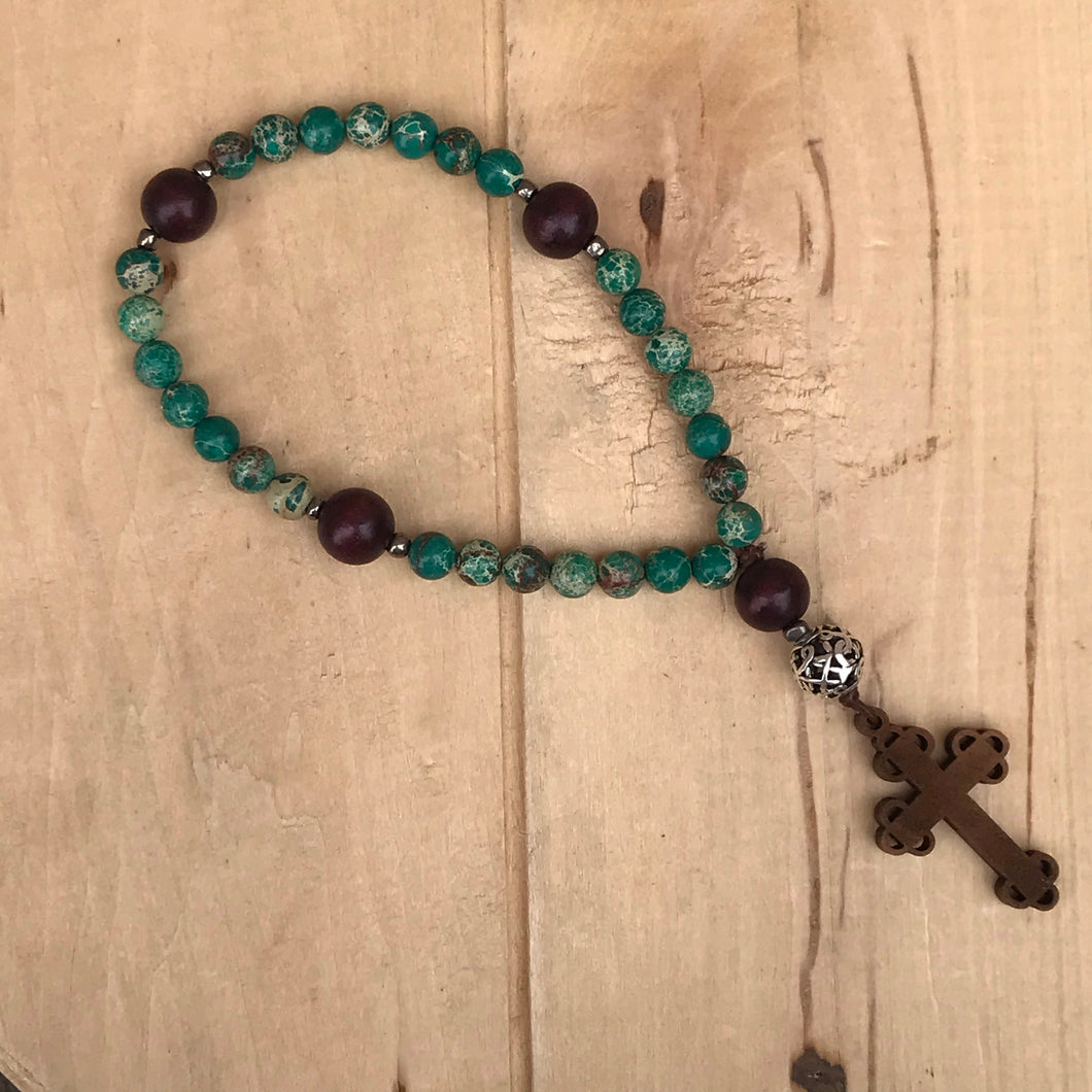 Christian/Protestant Prayer Beads made with Imperial Turquoise Beads and Italian Wood Cross