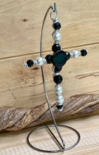 Load image into Gallery viewer, Decorative Black and White Display Cross. Includes Silver Stand.