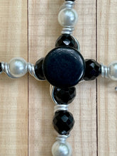 Load image into Gallery viewer, Decorative Hanging Cross /Black &amp; White Beaded Cross/Christian Gift/ Religious Gift/Symapthy Gift/Silver Wire Cross/Desk Top Cross