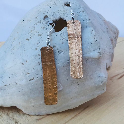 Hammered Gold Brass Cross Earrings