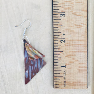 Flame Painted Copper Double Triangle Earrings